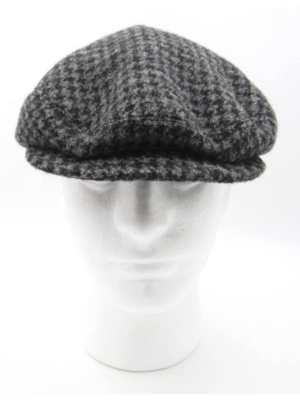 LL Bean Wool Newsboy Cap Men Sz M (22") Gray Houndstooth Harris Tweed